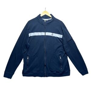 VTG Princess Cruises Blue Anchor Stripe Zip Up Jacket XL 100% Cotton Nautical